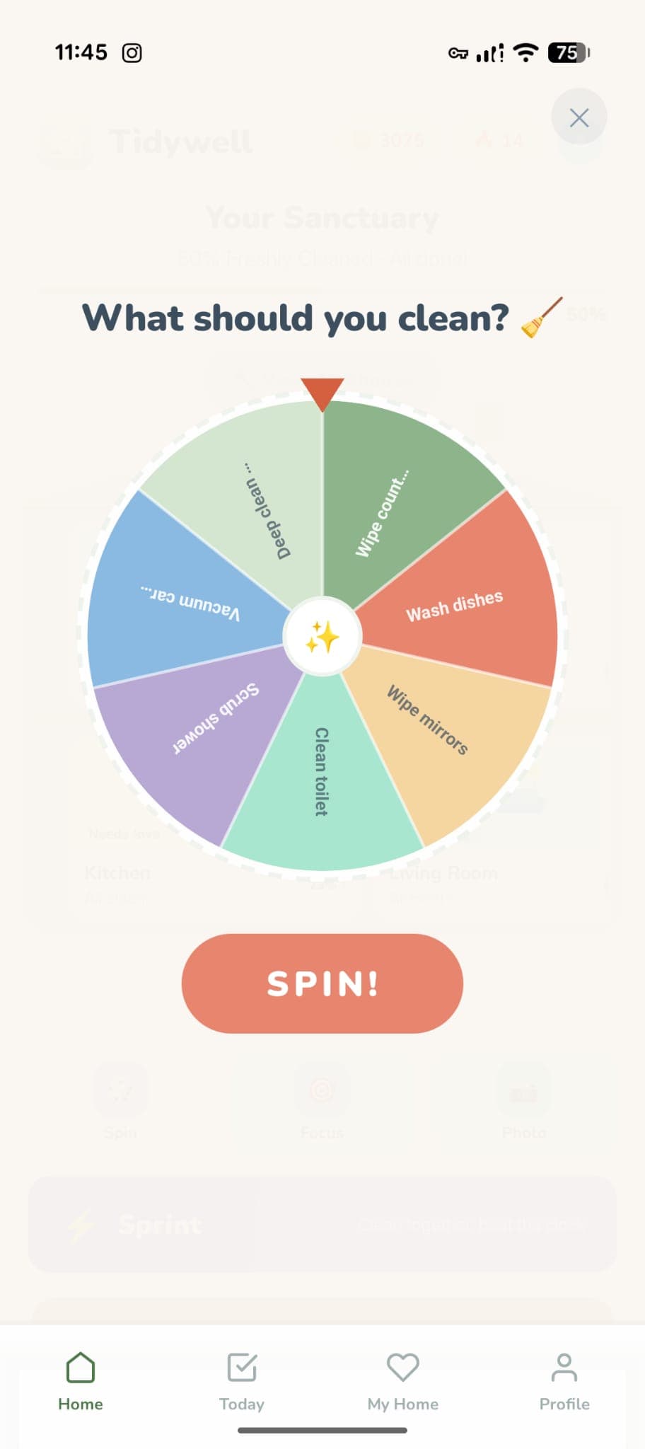 Tidywell AI task breakdown — overwhelming chores split into 2-minute steps
