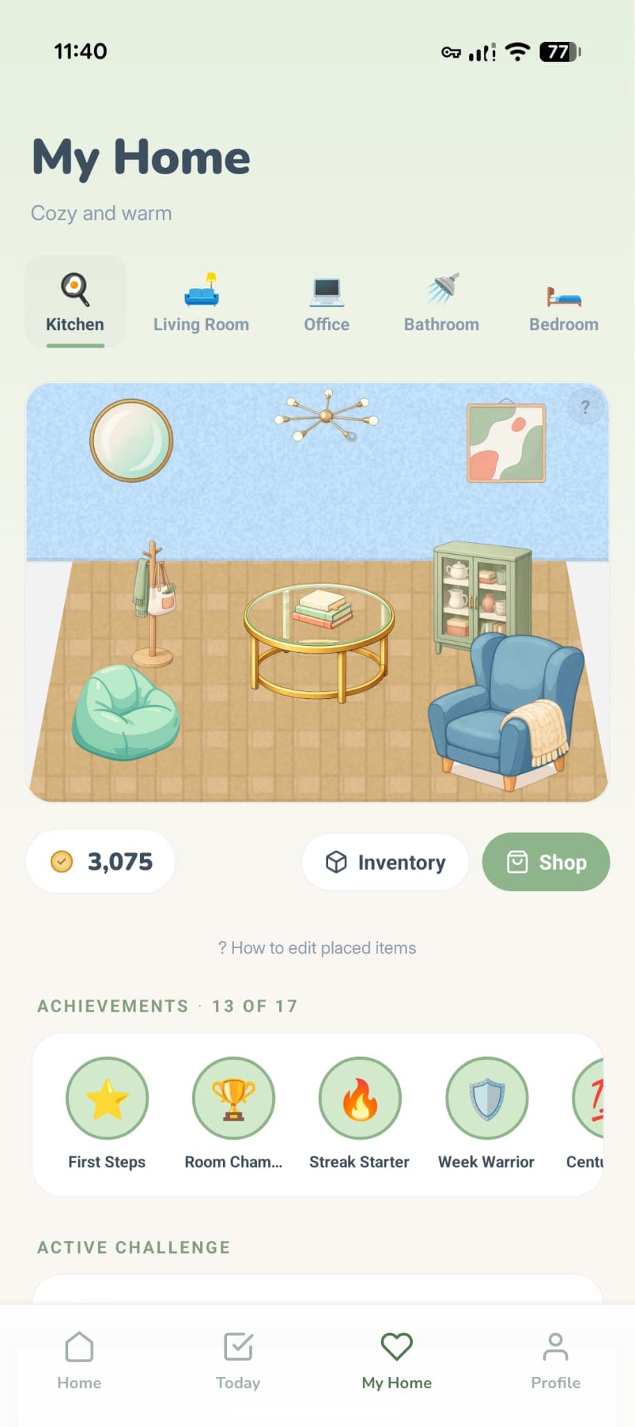 Tidywell virtual home — dollhouse view of your real rooms